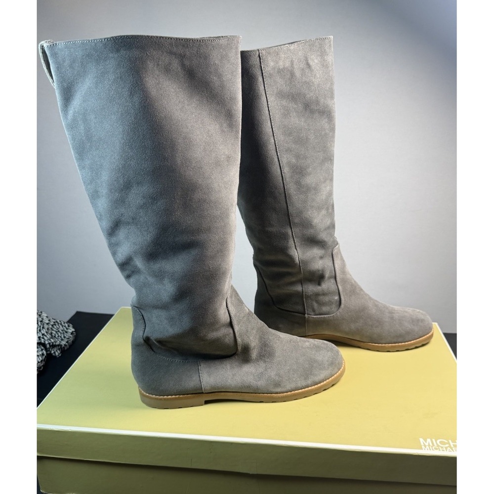 Michael Kors Kenton Suede Boots Women's 11 Slate Gray Lug Sole New With Box Flat - Picture 2 of 13